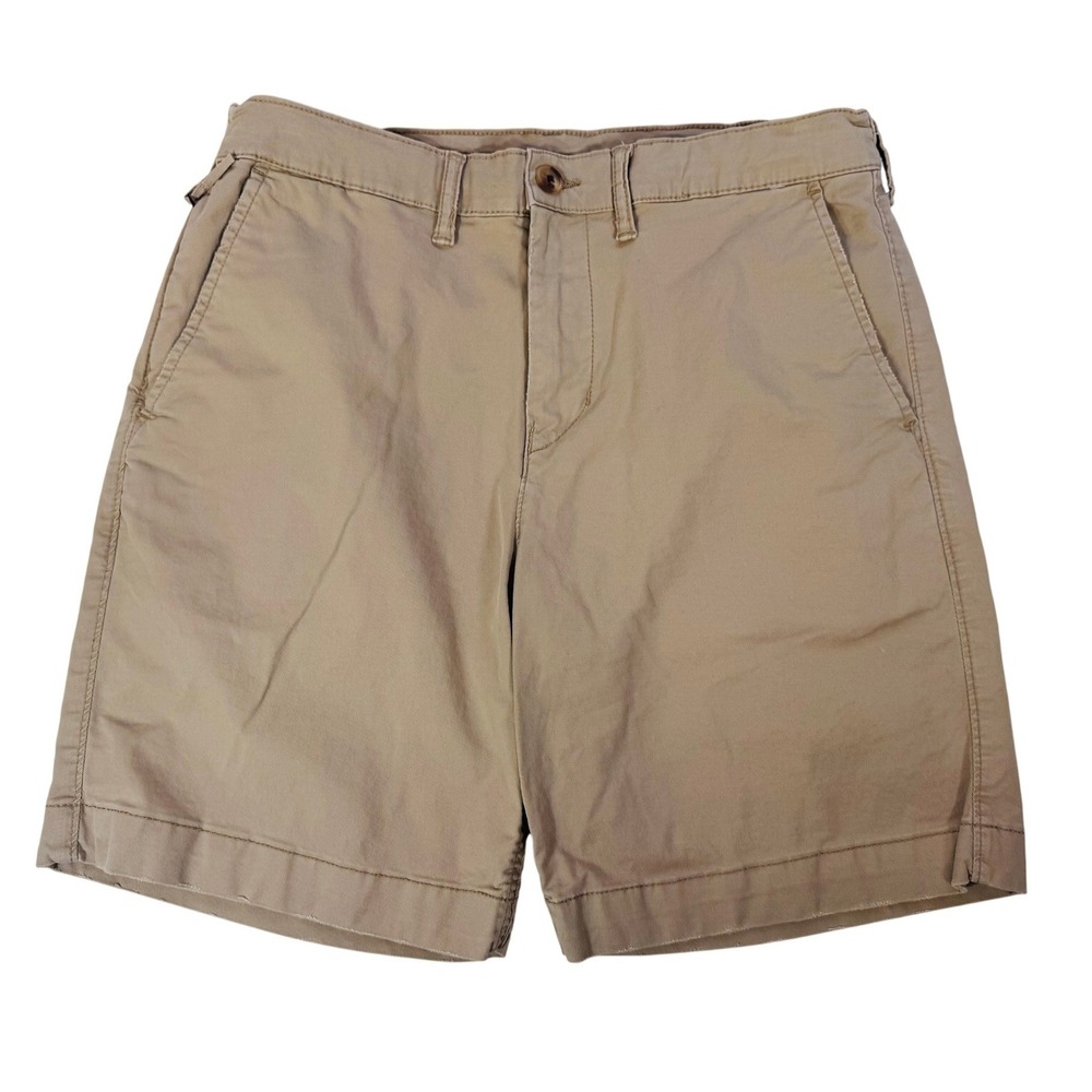 American Eagle Flex Chino Shorts Men 30 Khaki Tan Stretch 7 Inseam Distressed